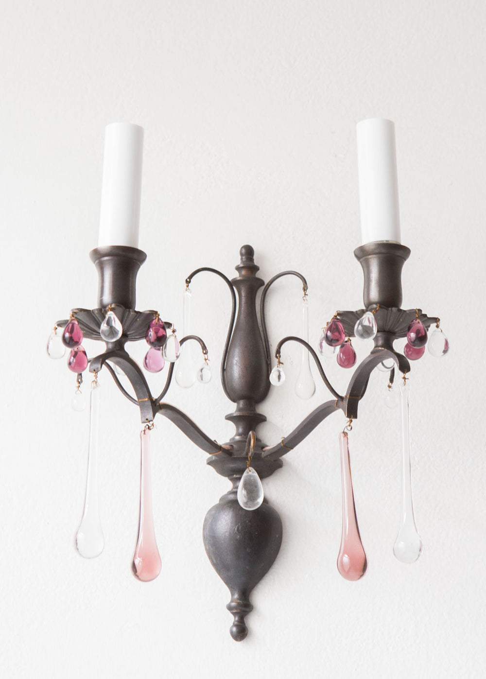 pareja antiguos apliques franceses con cristales laton patinado sconces