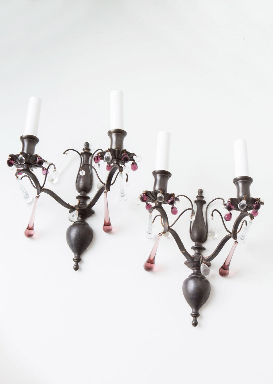 pareja antiguos apliques franceses con cristales laton patinado sconces