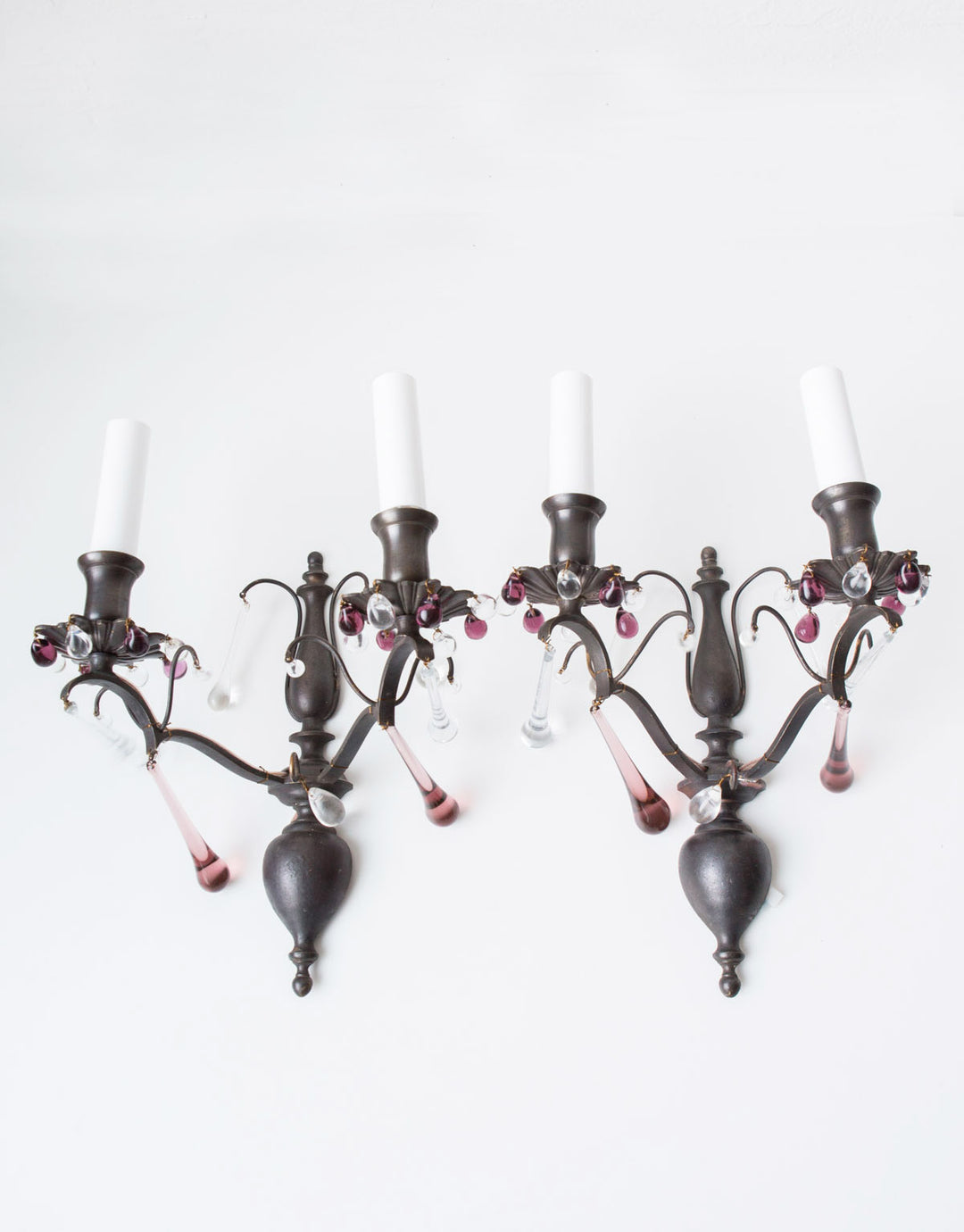 pareja antiguos apliques franceses con cristales laton patinado sconces
