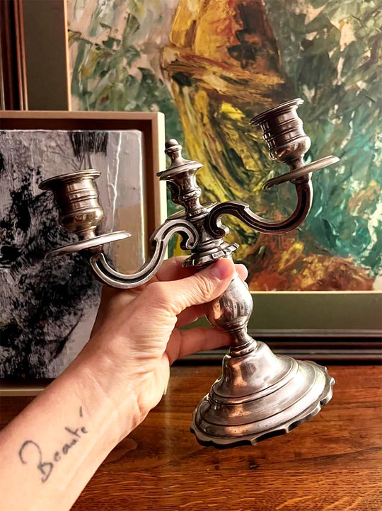 candelabro antiguo bronce plateado