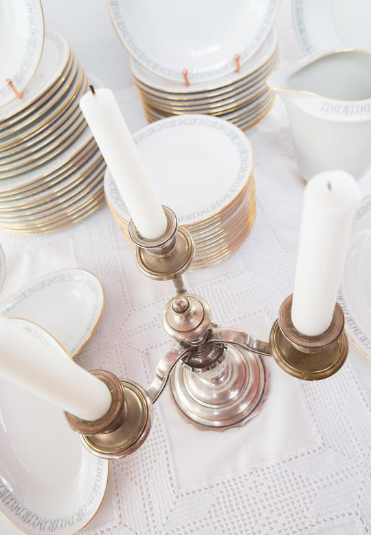 candelabro antiguo bronce plateado