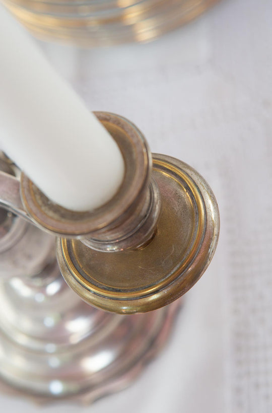 candelabro antiguo bronce plateado