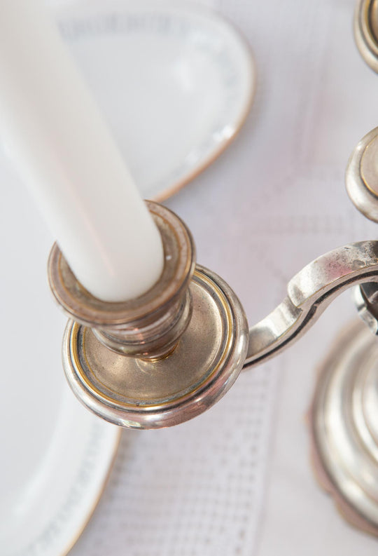 candelabro antiguo bronce plateado