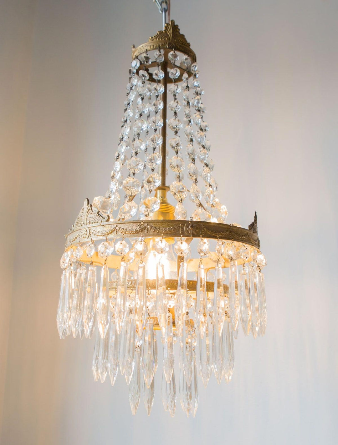 antigua lámpara de techo araña francesa con cristales antique vintage french chandelier lustre ancien