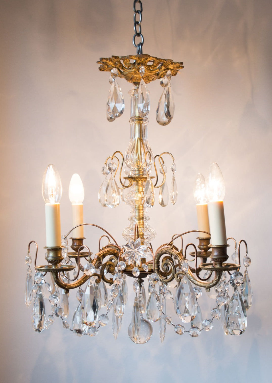 Antigua lámpara techo francesa bronce con cristales antique french chandelier