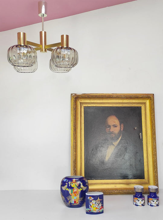 Lámpara de techo midcentury latón y cristal c. 1960 (42 cm)