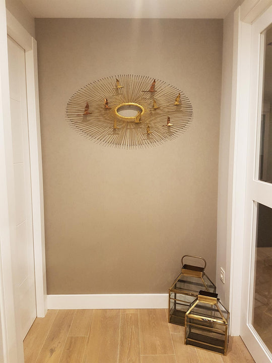 Escultura sol pared curtis jere atribuido metal con pajaros sunburst wall art sculpture with birds
