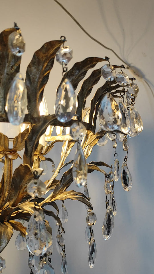 lampara techo italiana metal plateada con cristales vintage