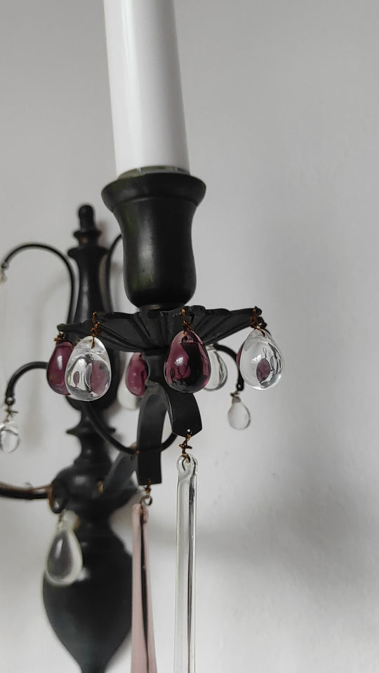 pareja antiguos apliques franceses con cristales laton patinado sconces