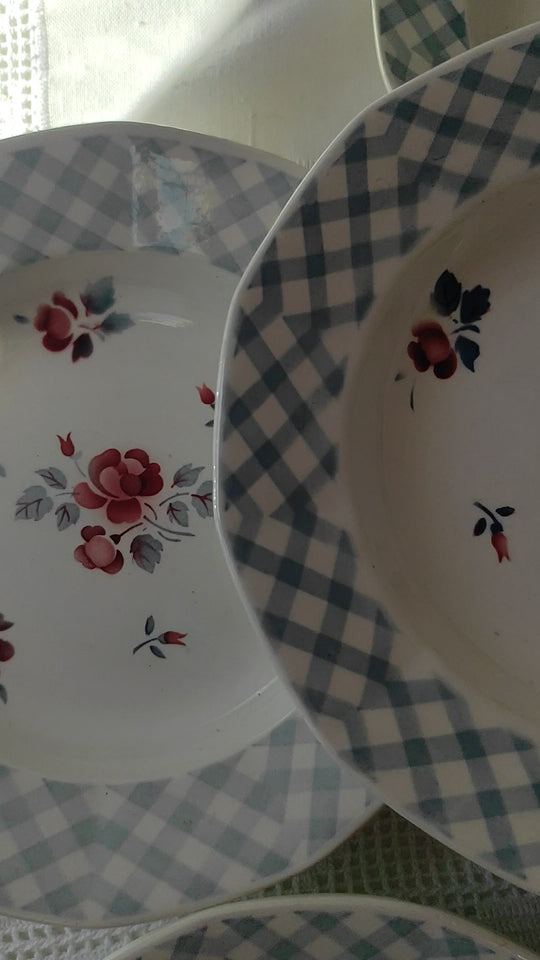 Juego 10 platos HONDOS loza francesa digoin VICHY AZUL c. 1960s (23 cm)