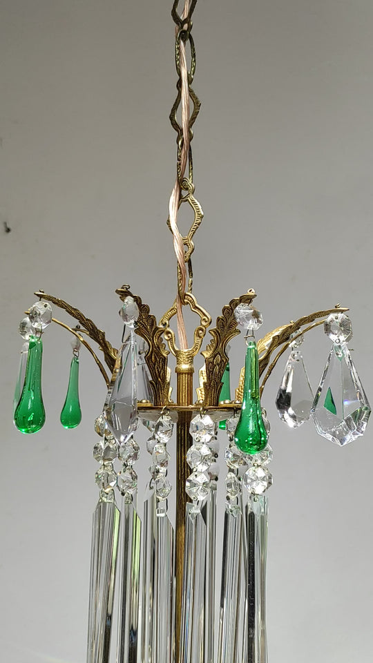 Lámpara techo chandelier francés antiguo bronce y cristales (48 cm)