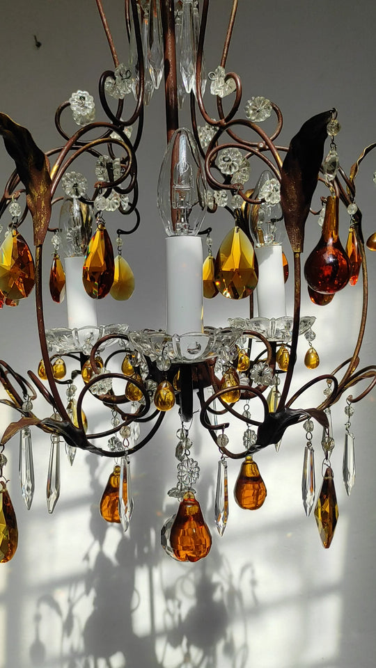 lampara techo italiana cristales ambar vintage