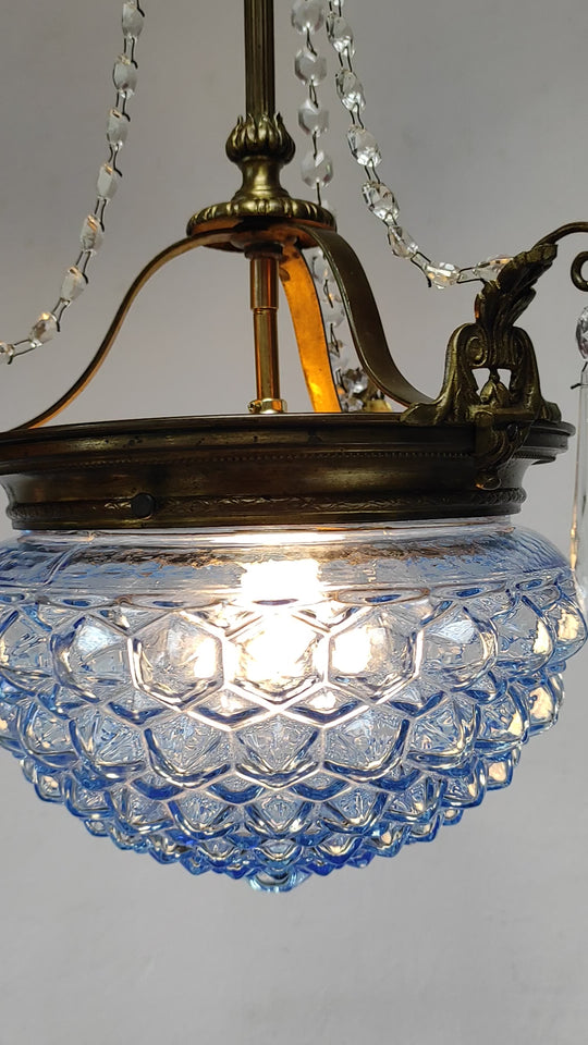 Antigua lámpara techo francesa tulipa cristal azul (31 cm)