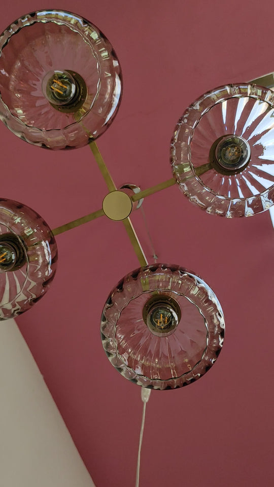 lámpara techo vintage laton y cristales midcentury pendant