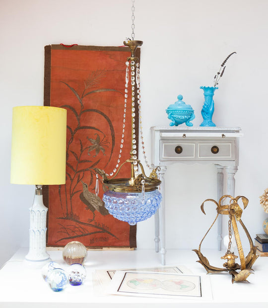 Antigua lámpara techo francesa tulipa cristal azul (31 cm)