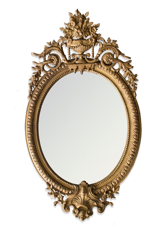 antiguo espejo ovalado francés dorado XIX antique gilded french mirror