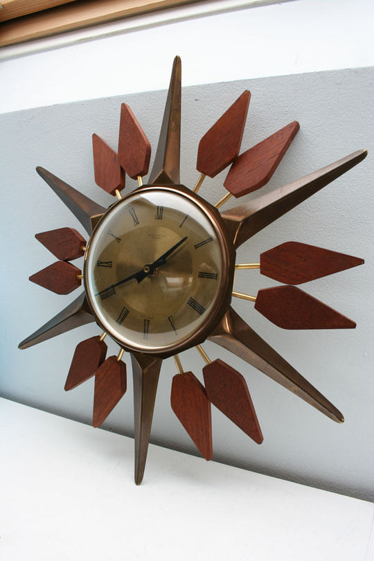 Reloj sol inglés metal y teca años 50/60 (VENDIDO)