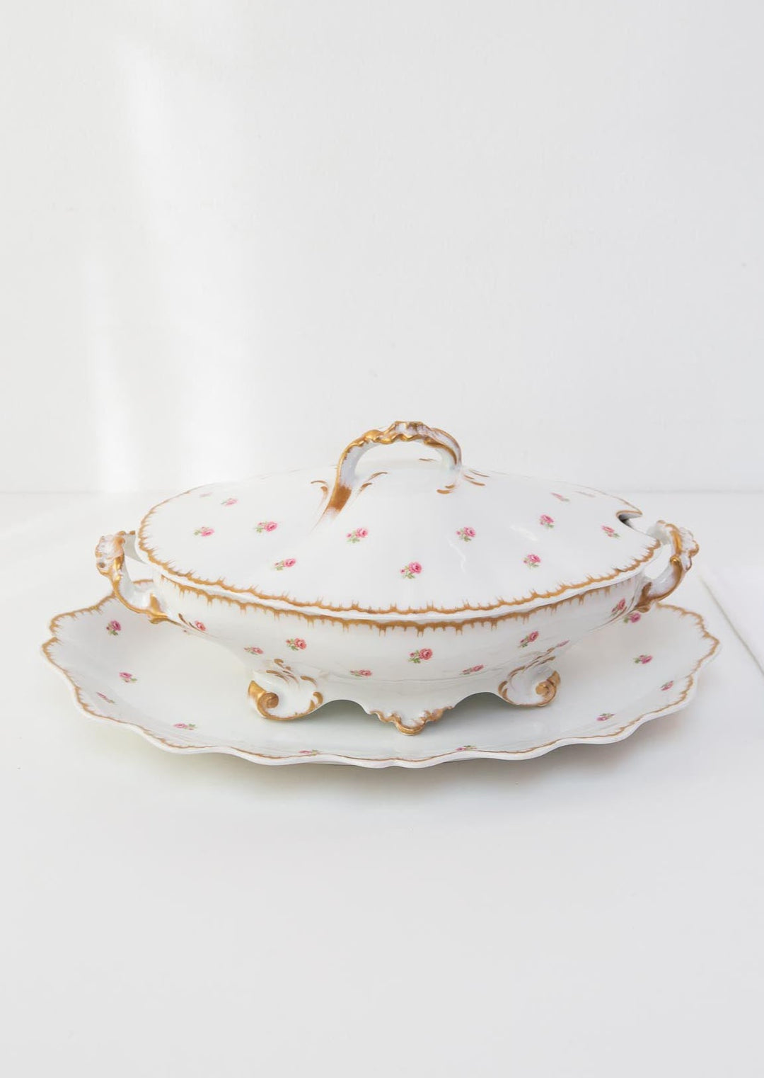 Gran sopera francesa Limoges florecillas con fuente large french tureen with plate