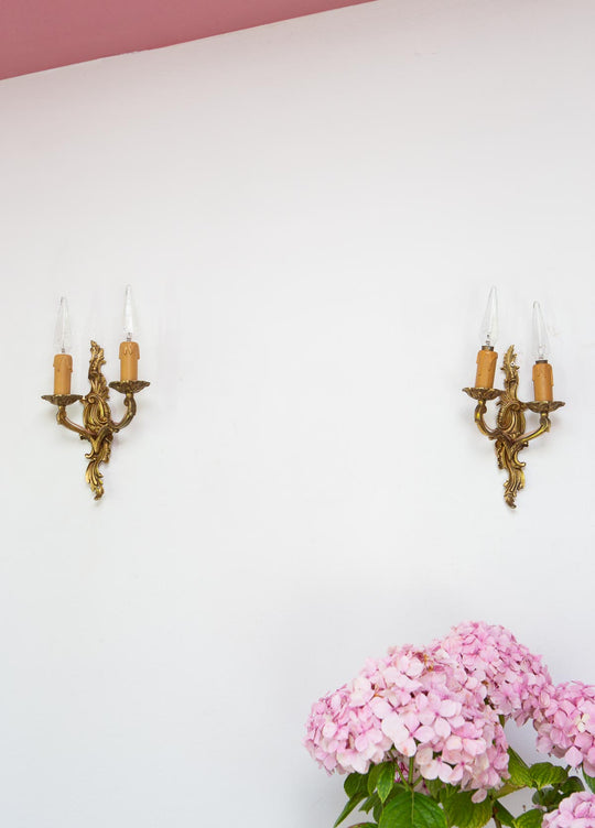 pareja pequeños apliques rocalla bronce louis XV rocaille wall lights