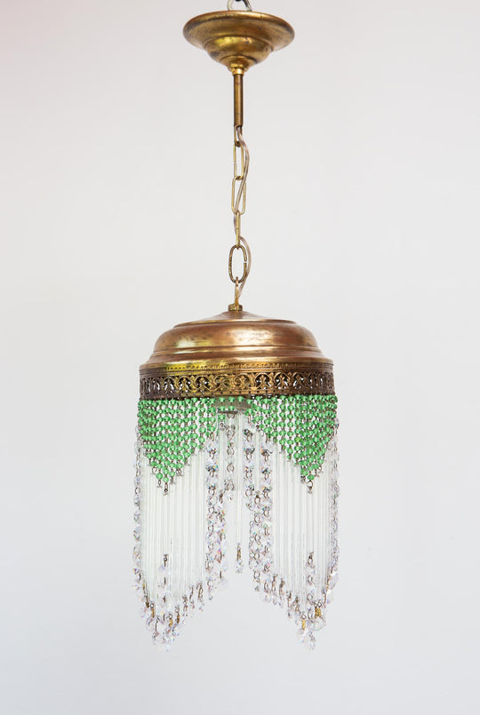 lampara techo laton y cristales verdes art nouveau pendant