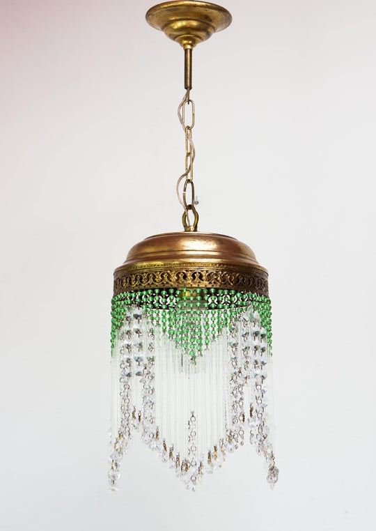 lampara techo laton y cristales verdes art nouveau pendant