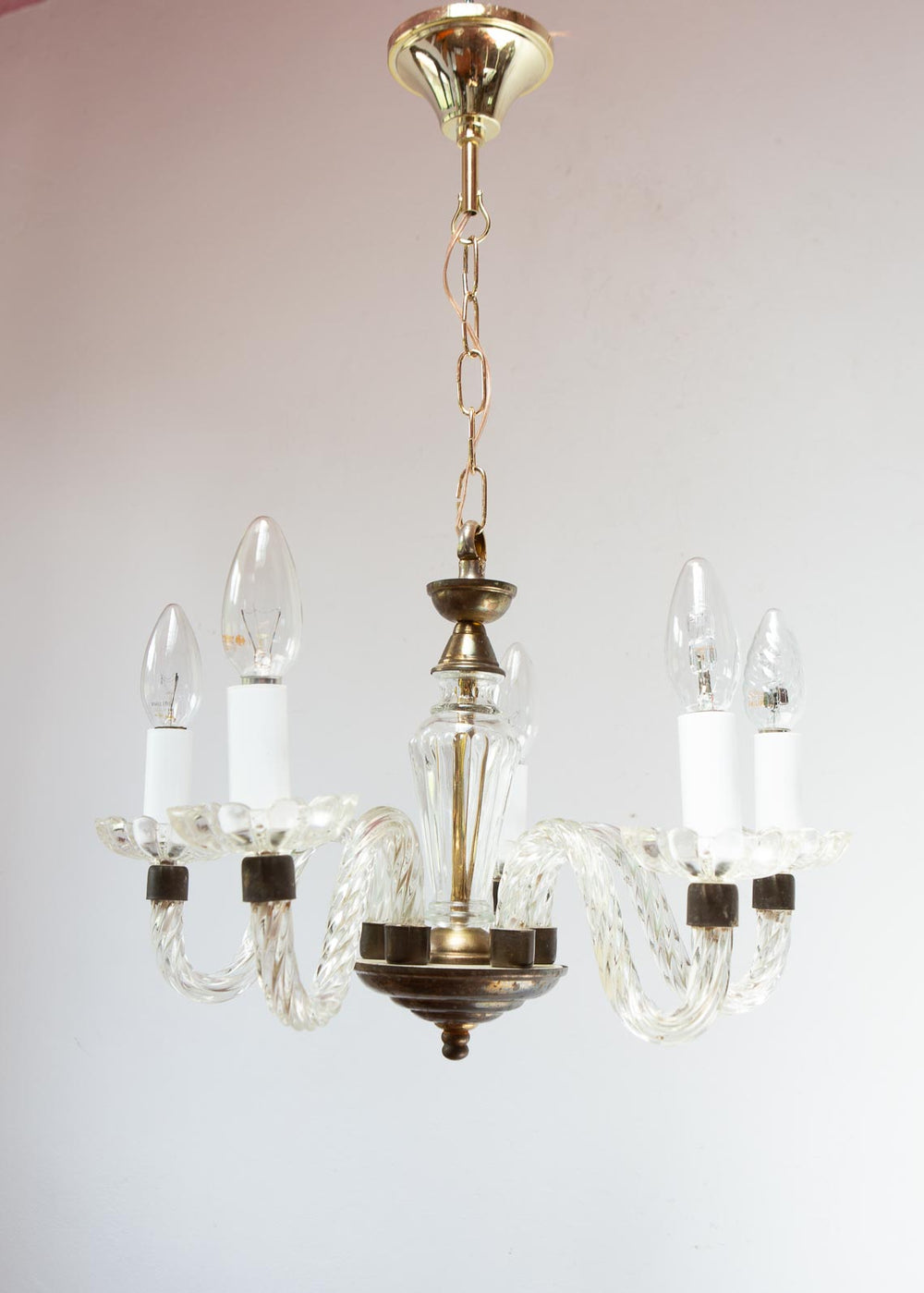 Lámpara techo 5 brazos cristal estilo veneciano c. 1950s (42 cm)