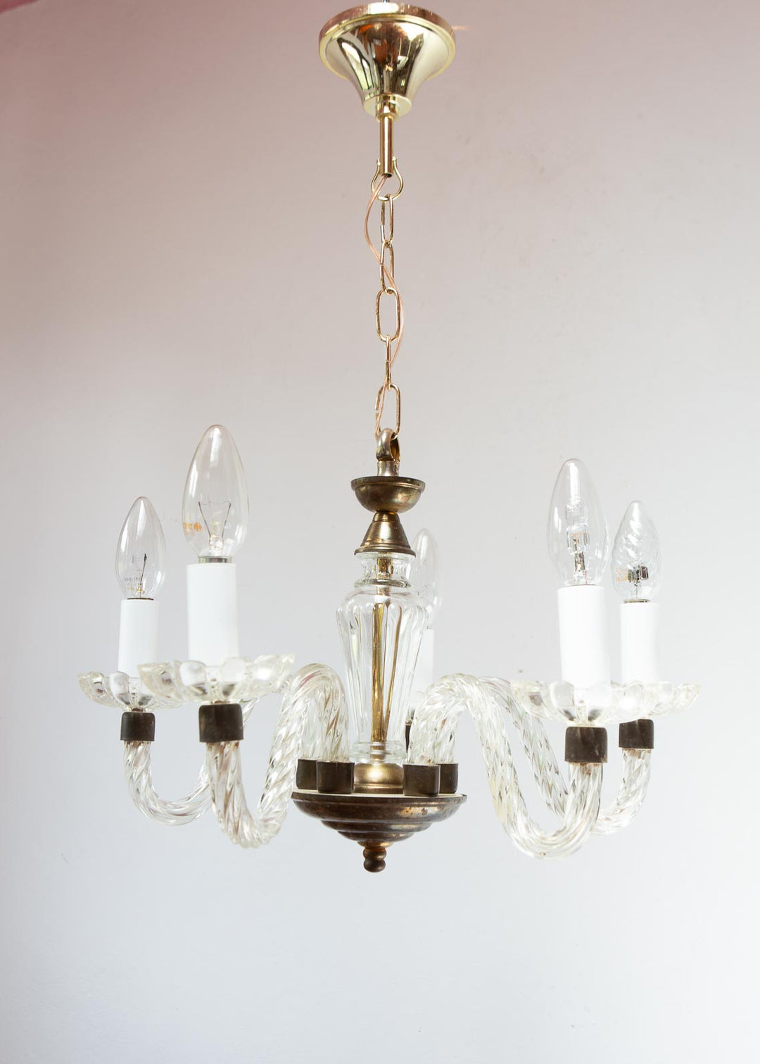 Lámpara techo 5 brazos cristal estilo veneciano c. 1950s (42 cm)