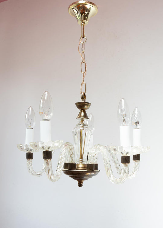 Lámpara techo 5 brazos cristal estilo veneciano c. 1950s (42 cm)