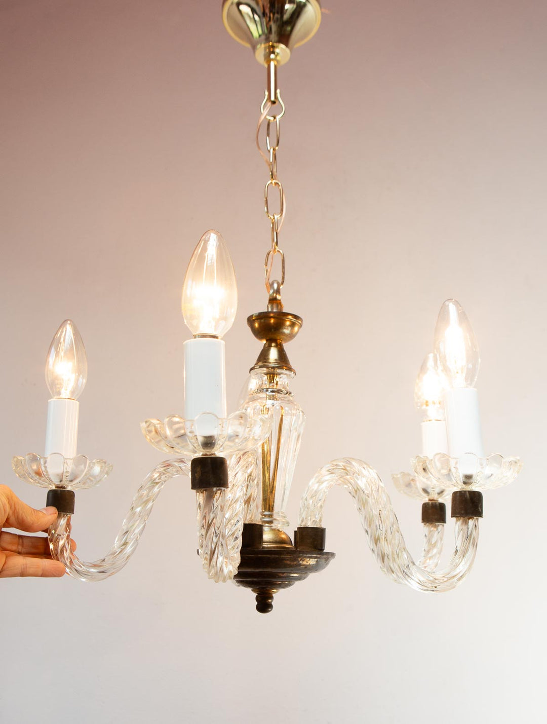 Lámpara techo 5 brazos cristal estilo veneciano c. 1950s (42 cm)