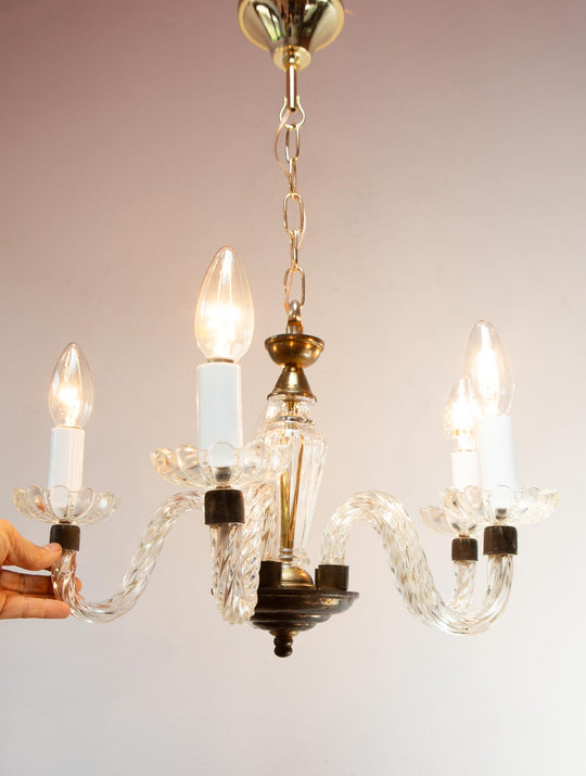 Lámpara techo 5 brazos cristal estilo veneciano c. 1950s (42 cm)