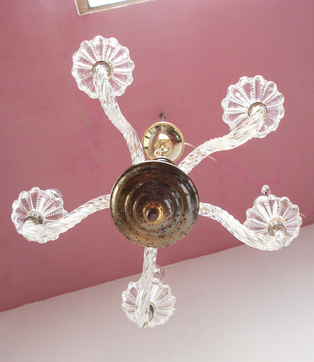 Lámpara techo 5 brazos cristal estilo veneciano c. 1950s (42 cm)