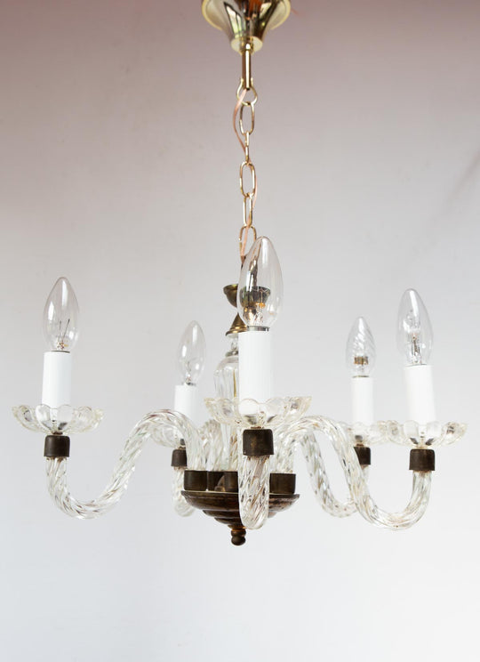 Lámpara techo 5 brazos cristal estilo veneciano c. 1950s (42 cm)
