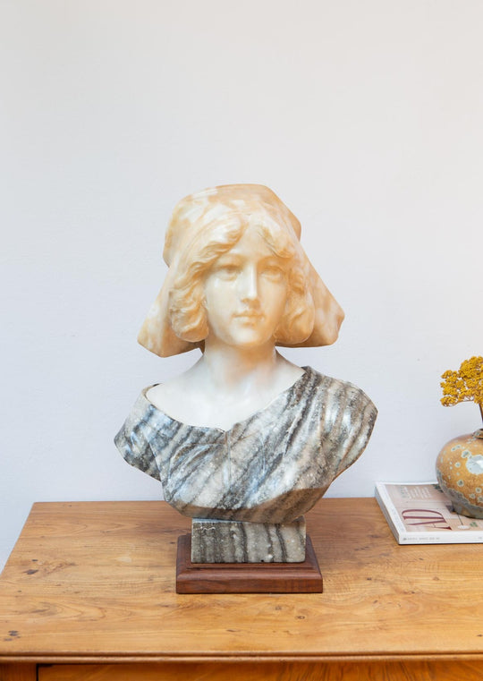 Antiguo busto femenino alabastro Francia aprox. 1900 antique french alabaster bust