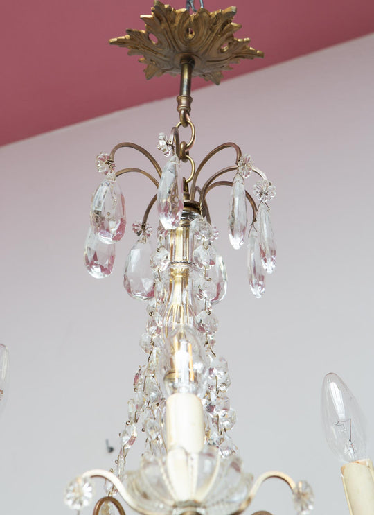 Antiguo chandelier francés 4 brazos y cristales