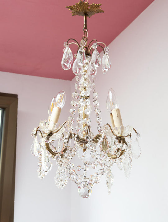 Antiguo chandelier francés 4 brazos y cristales