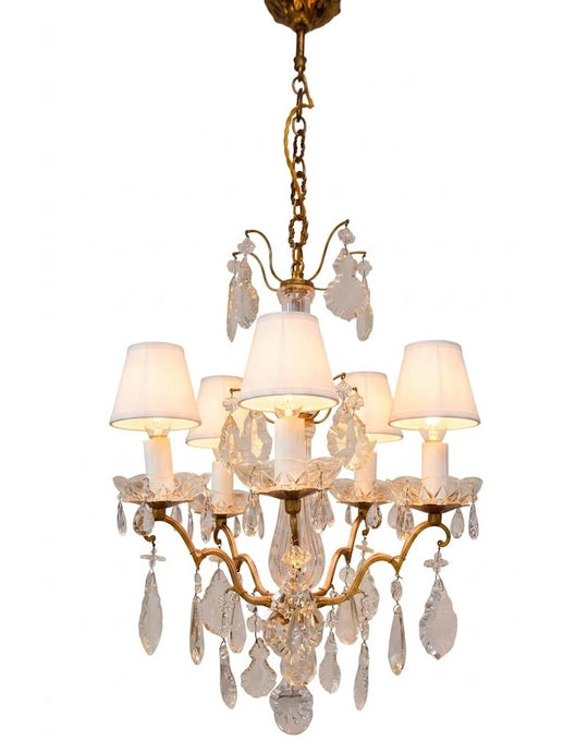 Chandelier francés bronce con cristales c. 1950/60s (38 cm)