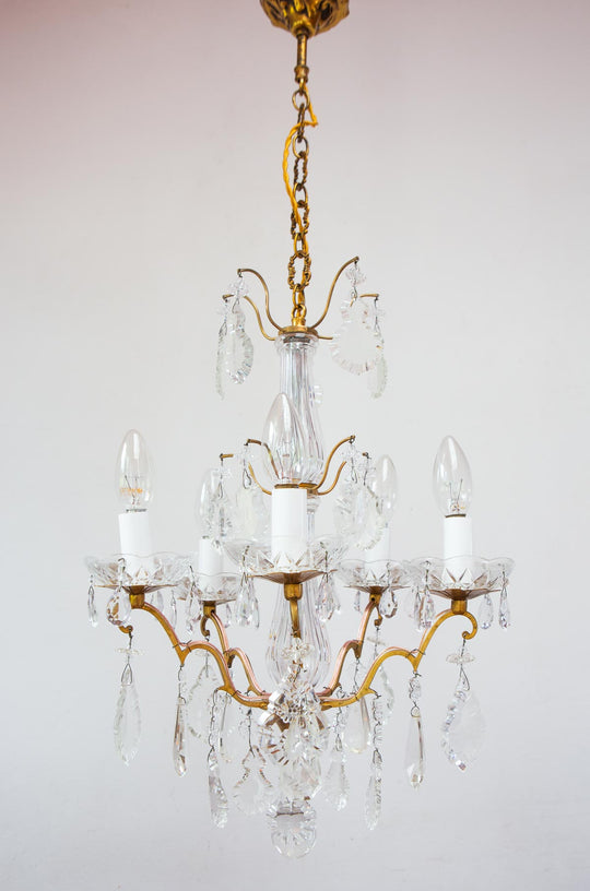 Chandelier francés bronce con cristales c. 1950/60s (38 cm)