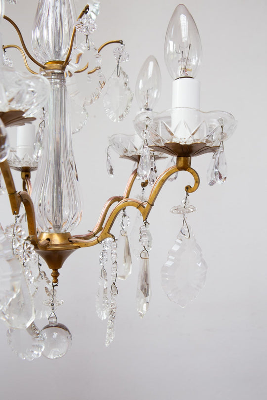 Chandelier francés bronce con cristales c. 1950/60s (38 cm)