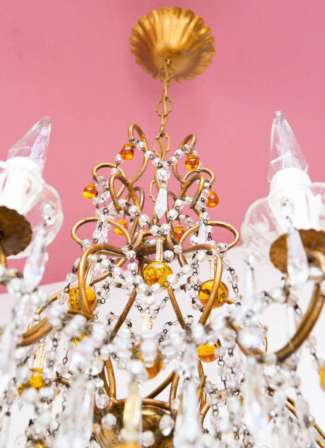 Antigua lampara de araña techo italiana dorada y cristales antique italian chandelier