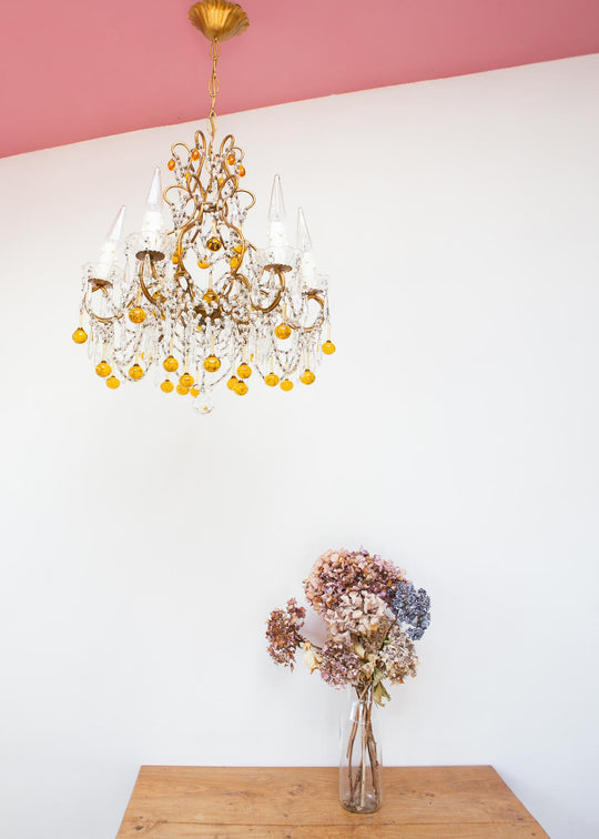 Antigua lampara de araña techo italiana dorada y cristales antique italian chandelier