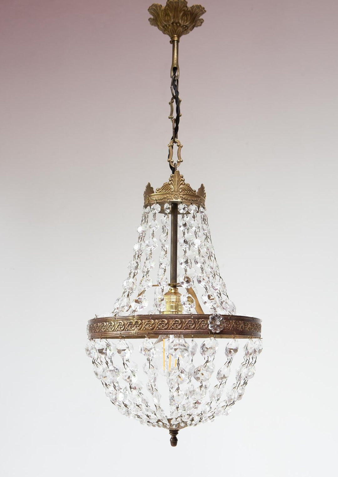lámpara de techo francesa laton bronce y cristales montgolfier