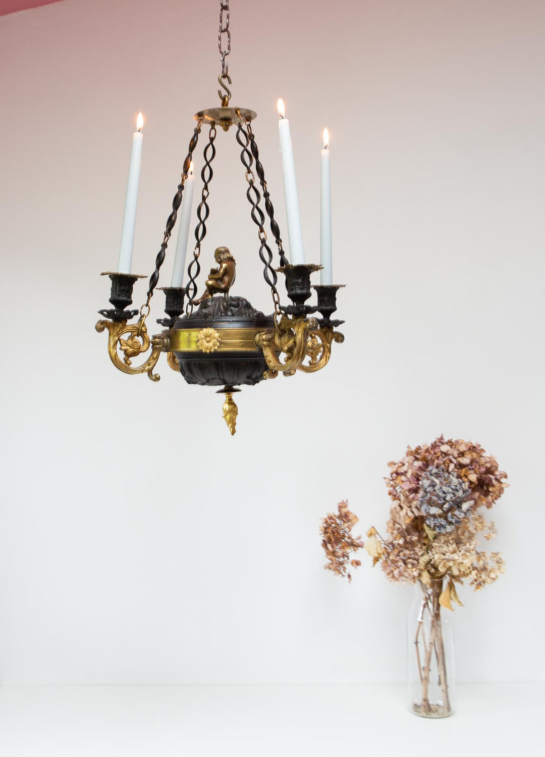 Candelabro techo sueco Imperio s. XIX 4 velas swedish candelabra
