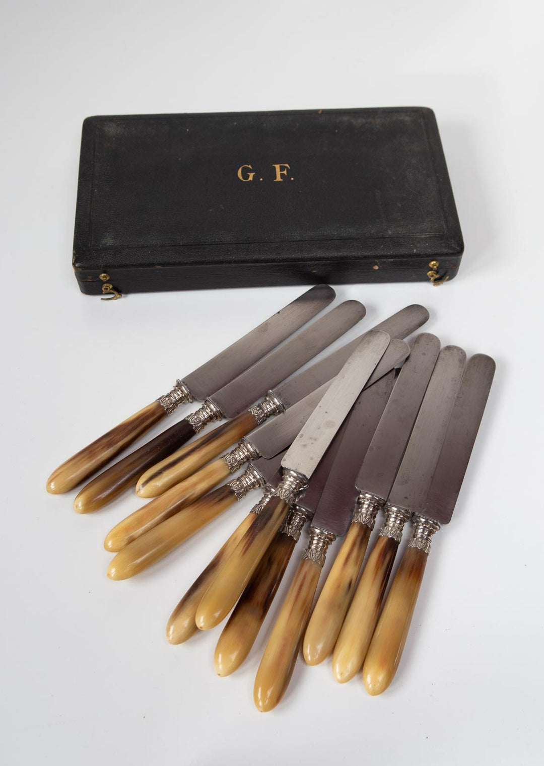 Juego 12 antiguos cuchillos franceses en estuche (25,5 cm)