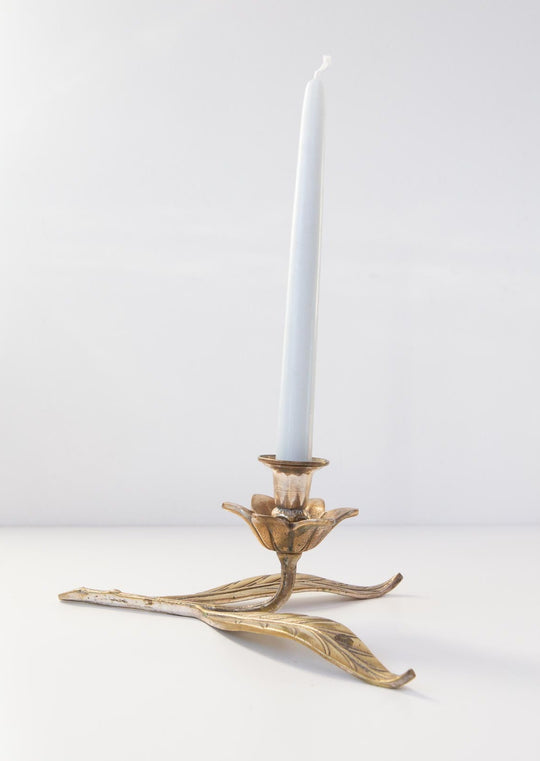 Candelero flor bronce plateado años 60 candelabros antiguos