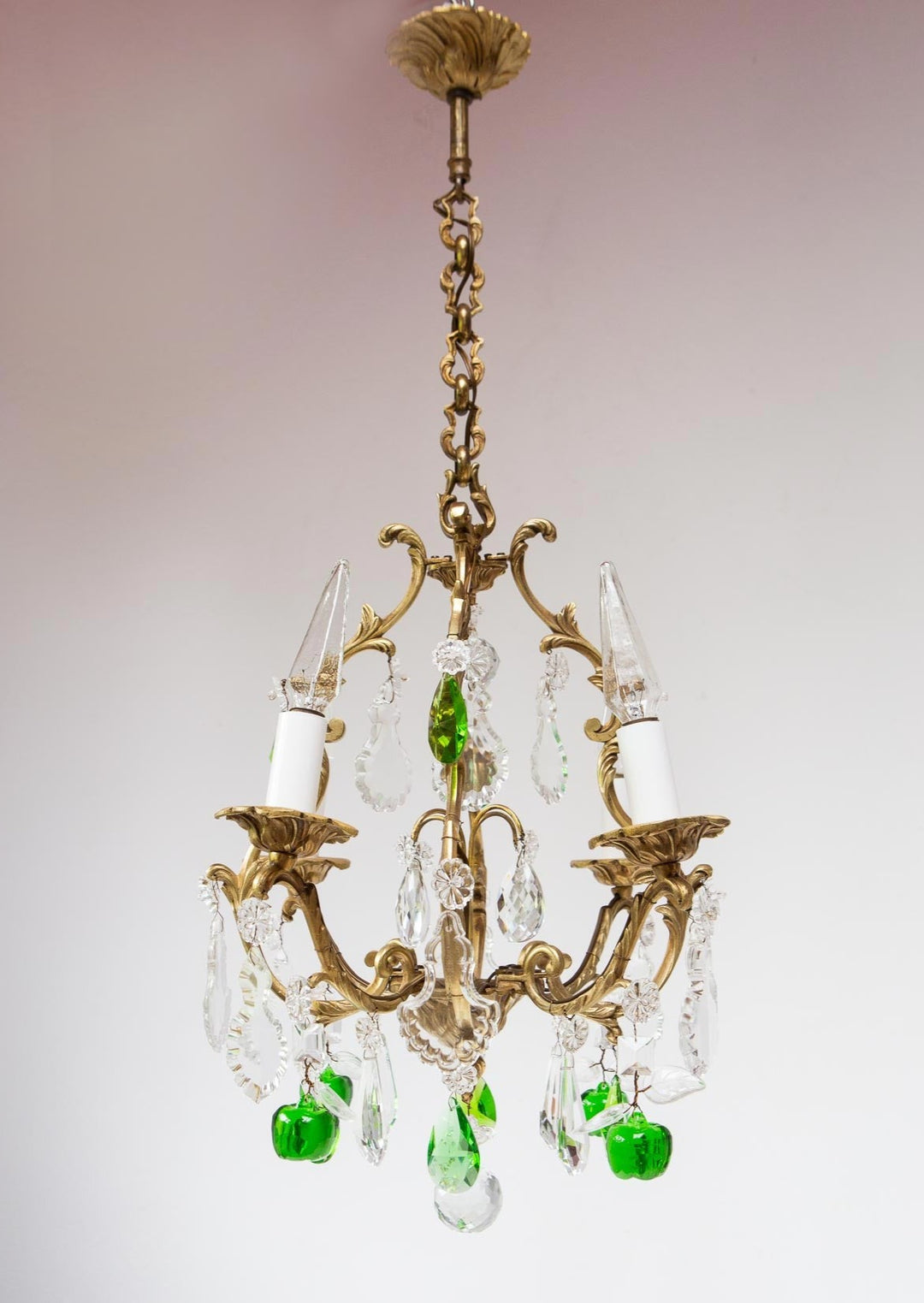 antigua lampara techo arana bronce cristales verdes antique french chandelier