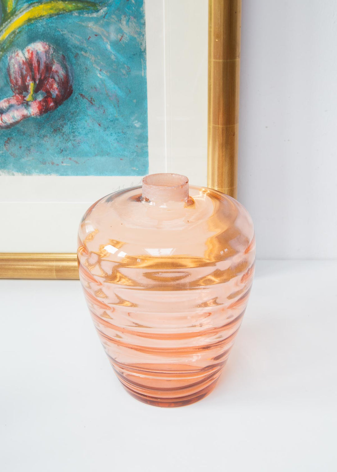 Antiguo jarrón francés cristal rosa