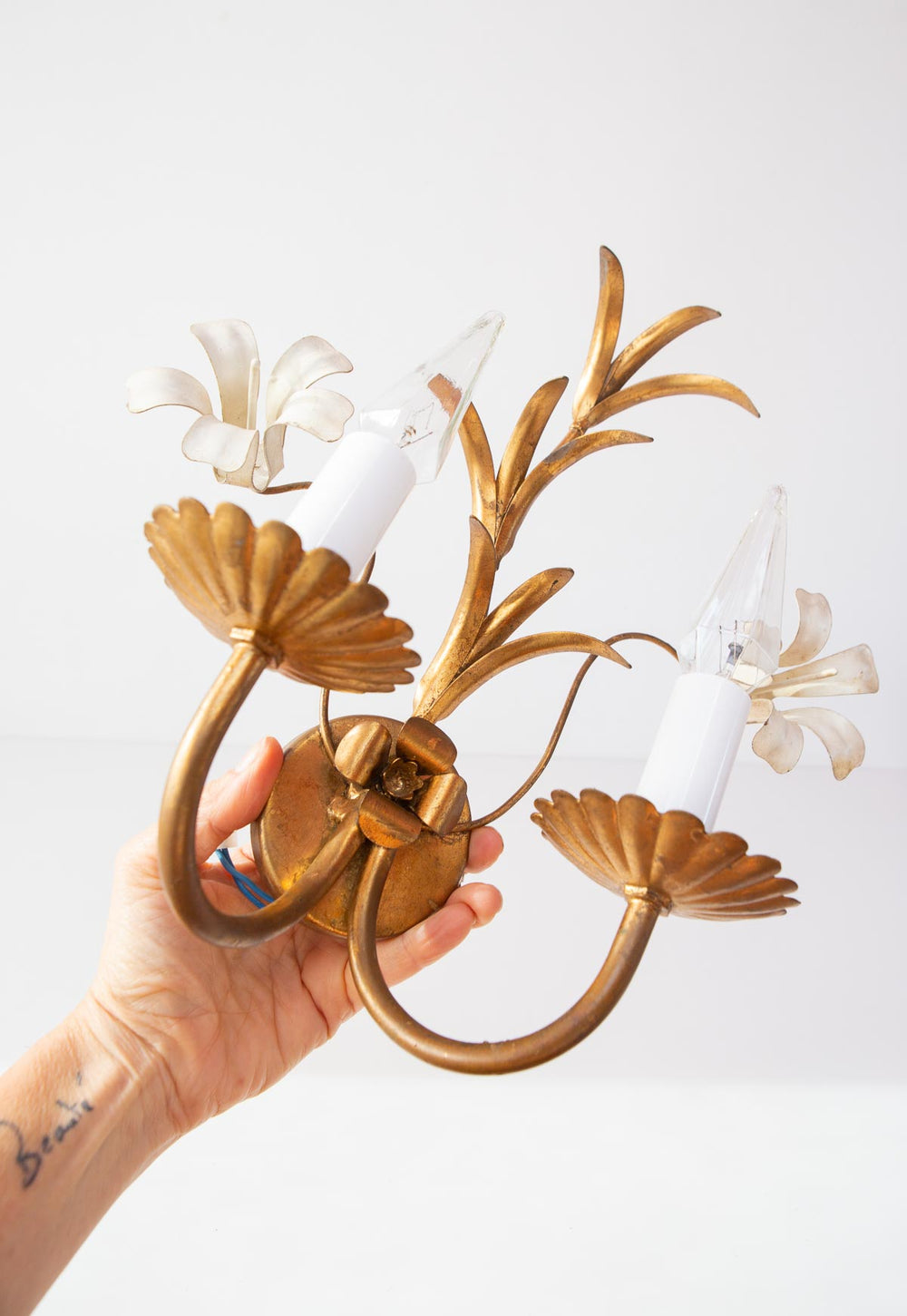 Aplique italiano metal dorado hojas y flores (31 cm)