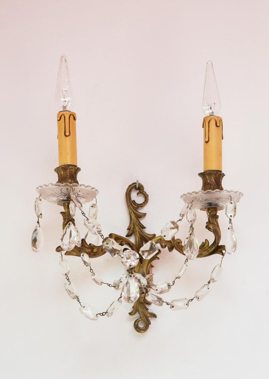 Pareja antiguos apliques de bronce y cristal pair of antique french bronze wall lightsPareja antiguos apliques de bronce y cristal pair of antique french bronze wall lights