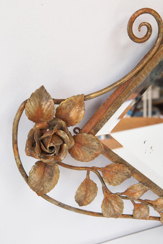 Antiguo espejo art decó hierro flores