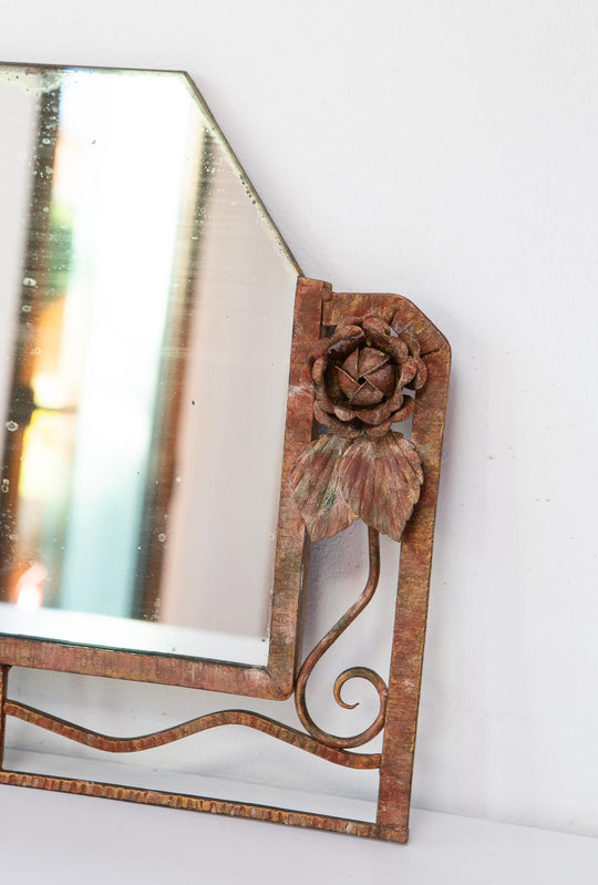 Antiguo espejo francés art decó hierro flores french mirror